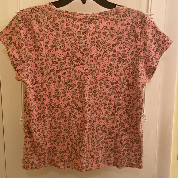Fun Pink and Tan Floral Print Henley Tee. Size L - Picture 3 of 3
